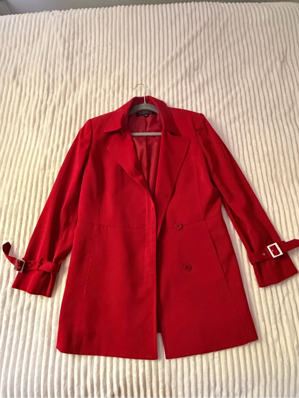 Anne Klein Bold Red Double-Breasted Trench Coat